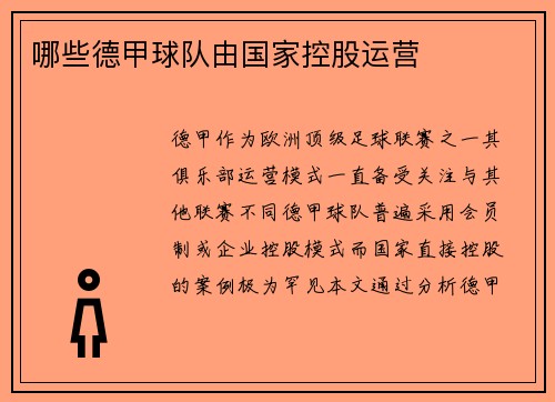 哪些德甲球队由国家控股运营