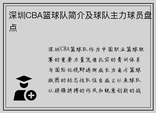 深圳CBA篮球队简介及球队主力球员盘点